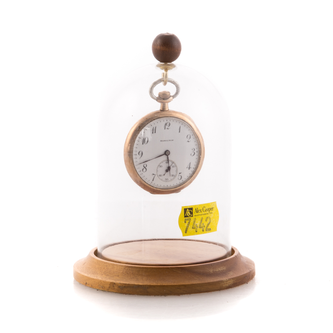 Appraisal: Hamilton open-face pocket watch rose tone with clock case Condition