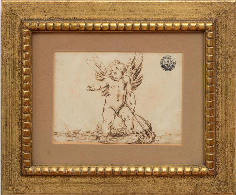 Appraisal: ITALIAN SCHOOL ANGEL SLAYING AN EAGLE Sepia ink on paper