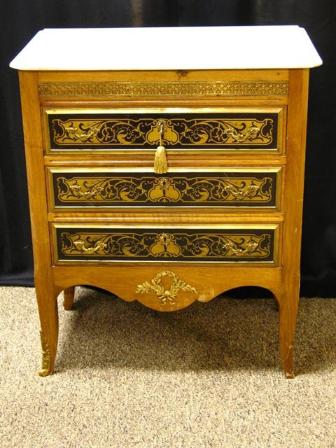 Appraisal: LOUIS XV XVI EBONIZED FRUITWOOD COMMODE th century with molded