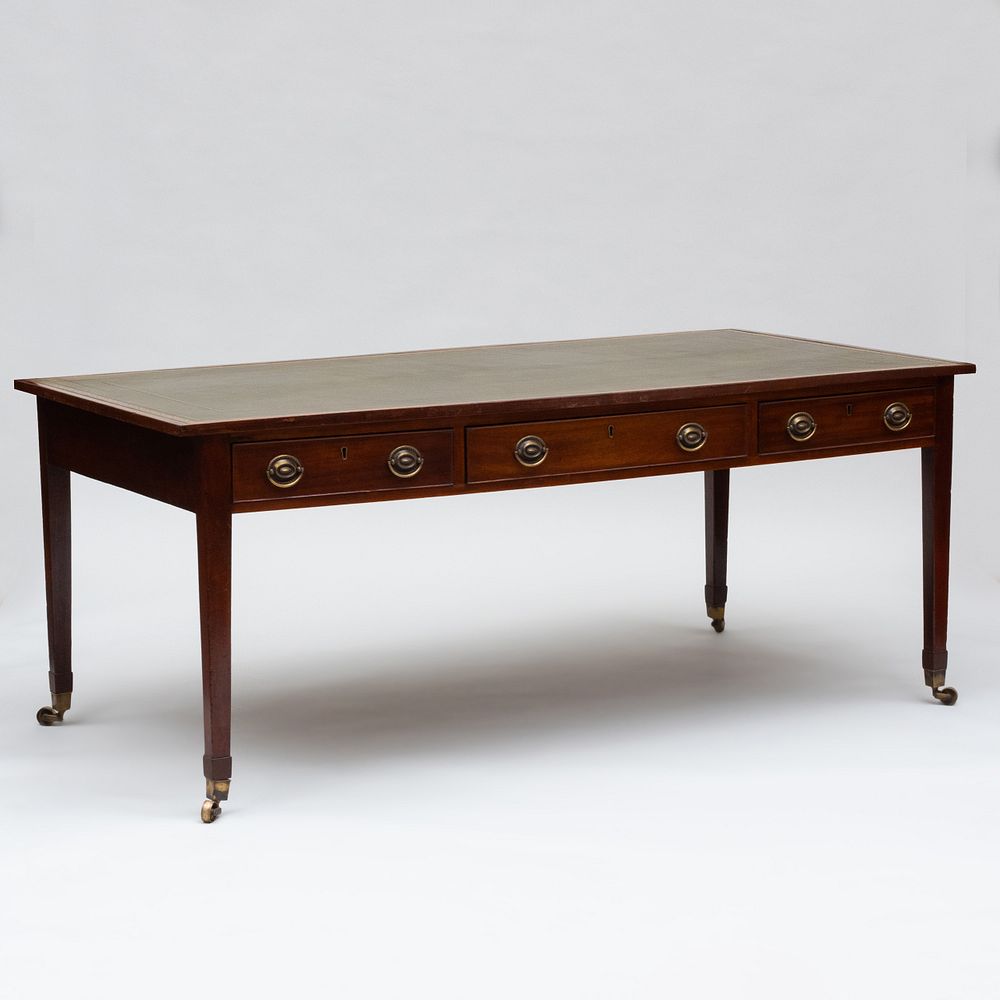 Appraisal: George III Mahogany Partner's Desk Fitted with a new gilt-tooled