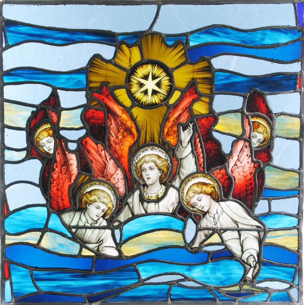 Appraisal: A STAINED AND PAINTED CHURCH GLASS PANEL c probably by