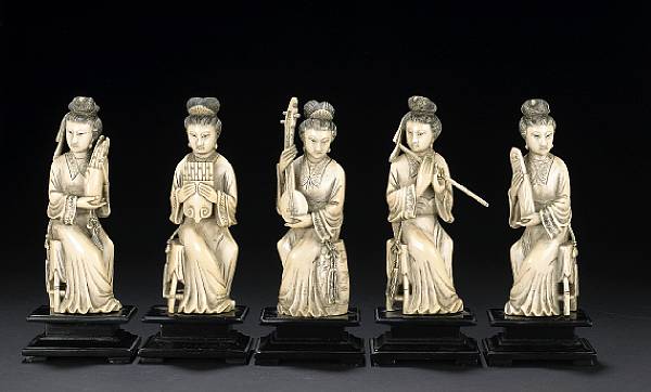 Appraisal: A set of five tinted ivory female musicians th Century