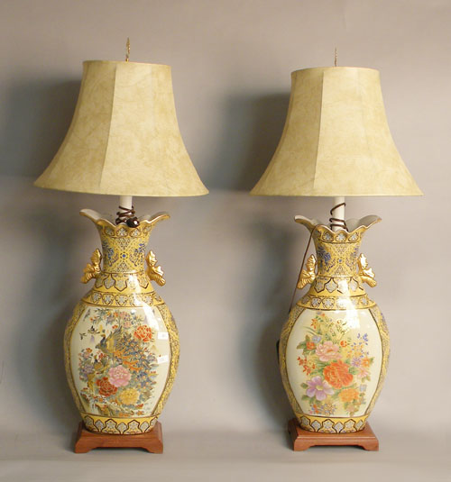 Appraisal: Pair of oriental painted porcelain table lamps th c h