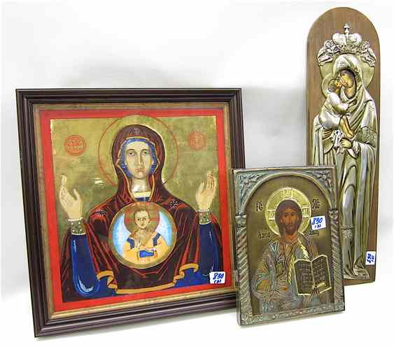 Appraisal: THREE TH CENTURY RUSSIAN ICONS after the original th century