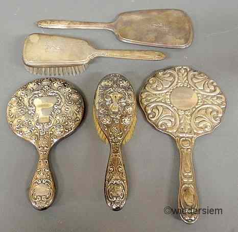 Appraisal: Two sterling silver hand-mirror and brush sets and another sterling