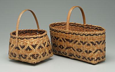 Appraisal: Two Cherokee river cane baskets one square-to-round with notched handle