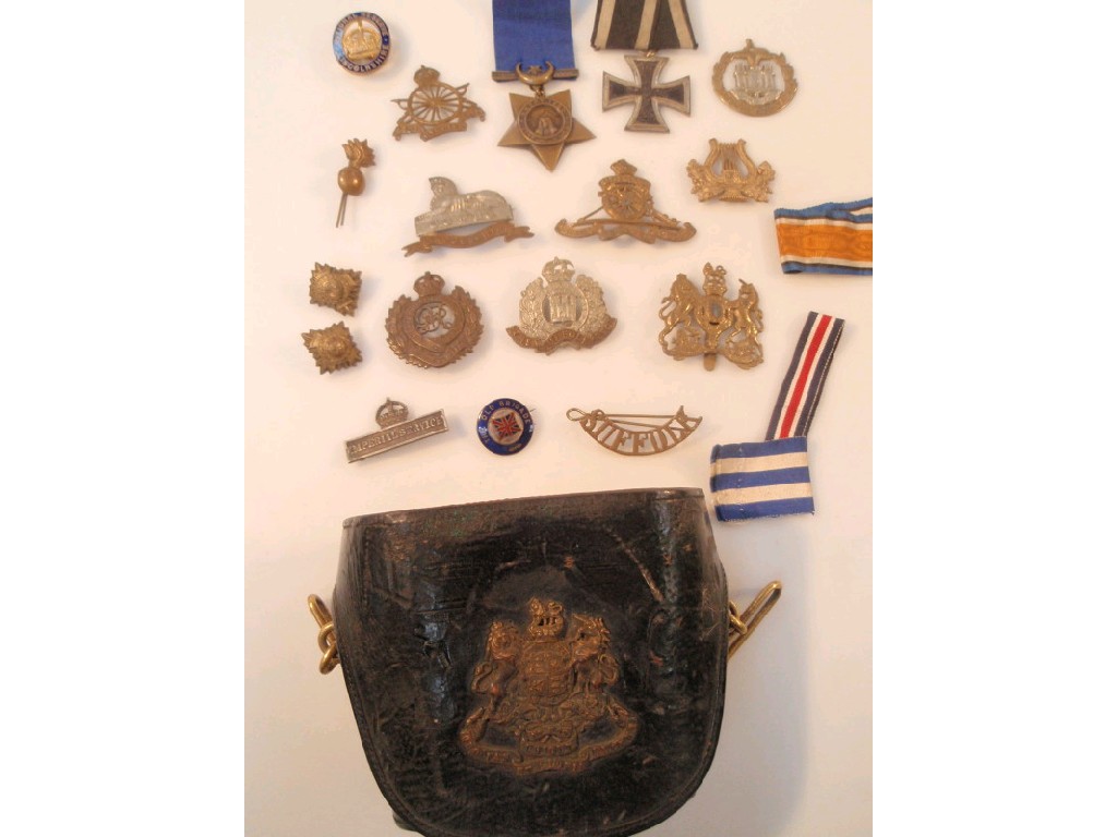 Appraisal: WWI Iron Cross binoculars case cap badges and campaign medals