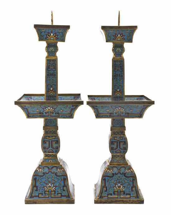 Appraisal: A Pair of Chinese Cloisonne Pricket Sticks of square form