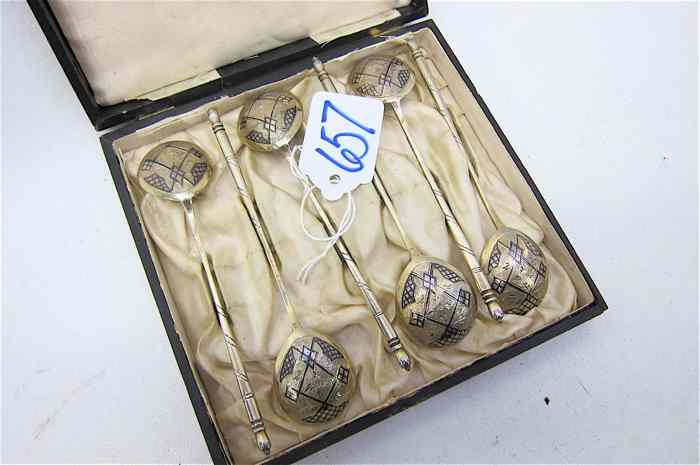 Appraisal: SET OF SIX RUSSIAN NIELLO SILVER COFFEE SPOONS hallmarked fine