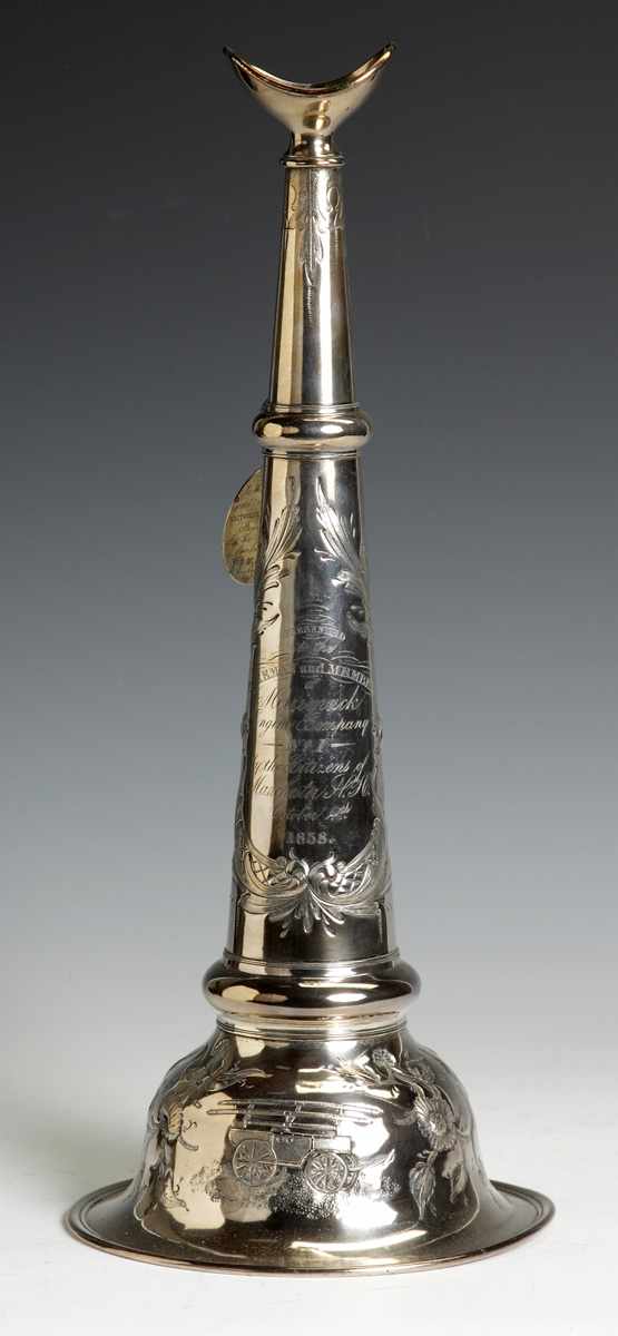 Appraisal: Presentation Fireman's Parade Horn Silver plate Inscribed on horn Merrimack