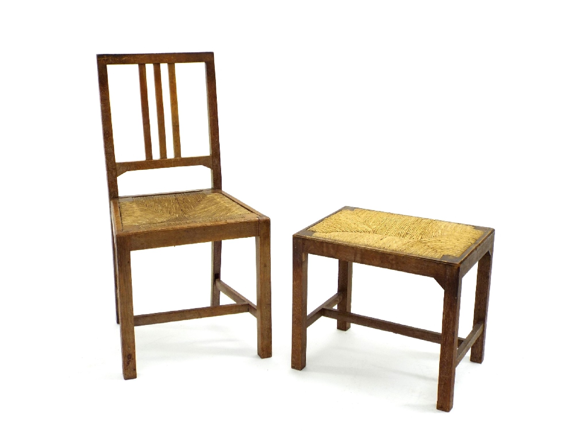 Appraisal: Heals limed oak single rush seated chair and matching foot