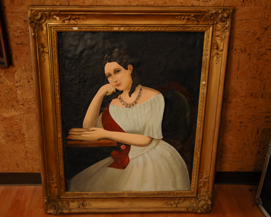 Appraisal: Victorian Framed Painting of Woman w Jewelry actual jewelry pinned