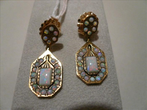 Appraisal: OPAL EGYPTIAN REVIVAL EARRINGS kt yellow gold Egyptian Revival Art