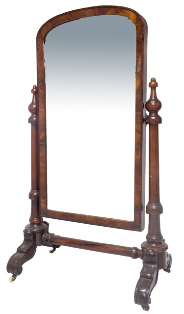 Appraisal: A Victorian mahogany framed cheval mirror on turned supports cm