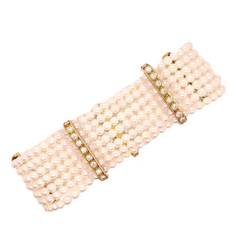 Appraisal: Pearl Diamond Karat Yellow Gold Wide Bracelet Pearl Diamond Karat