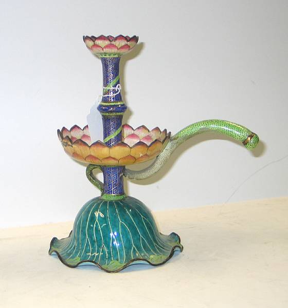 Appraisal: A Canton enameled handheld candlestand The base fashioned as an