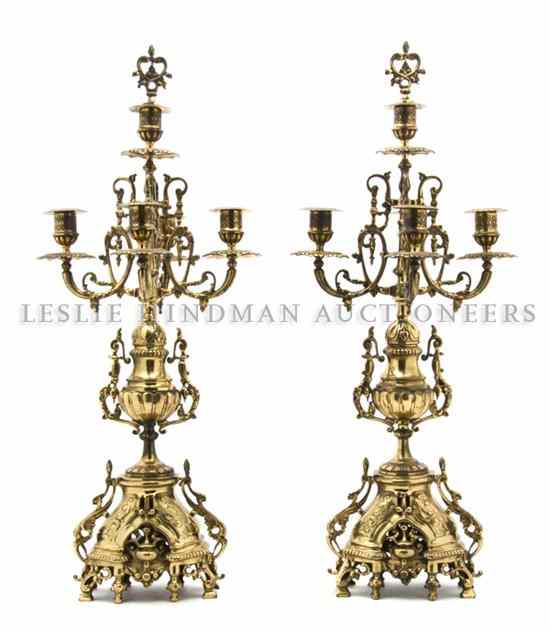 Appraisal: A Pair of Gilt Metal Five-Light Candelabra each having a