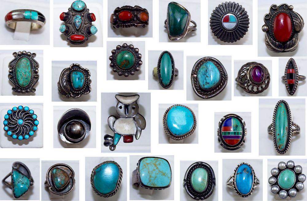 Appraisal: Collection of Vintage Sterling Gemstone Rings Collection of sterling silver