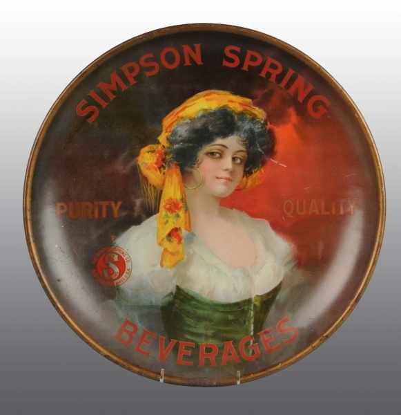 Appraisal: Tin Simpson Spring Beverages Advertising Sign Description Beautiful image of