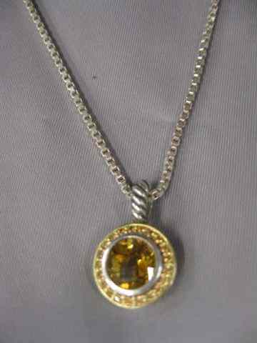 Appraisal: David Yurman k Gold Sterling Pendant rich citrine gem surrounded