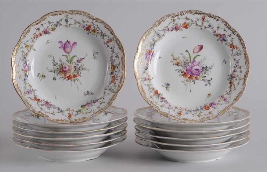 Appraisal: SET OF TWELVE MEISSEN PORCELAIN SHALLOW BOWLS Each with twelve-lobed