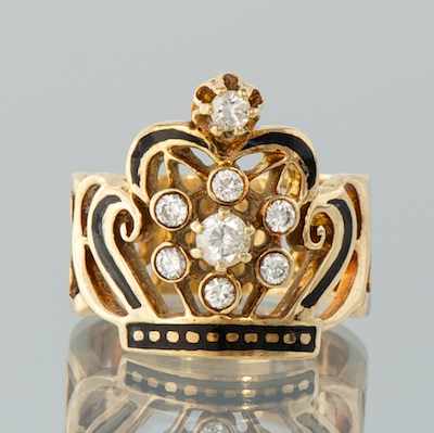 Appraisal: A Ladies' Crown Design Diamond Ring k yellow gold ring