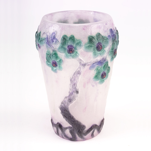 Appraisal: GABRIEL ARGY-ROUSSEAU Pate-de-verre vase decorated with trailing peonies in shades