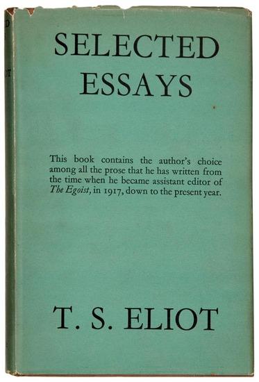 Appraisal: ELIOT T S Selected Essays London Faber and Faber vo