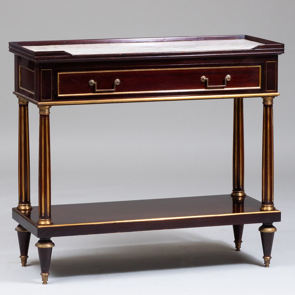 Appraisal: Directoire Style Brass-Mounted Mahogany Console Desserte The top fitted with