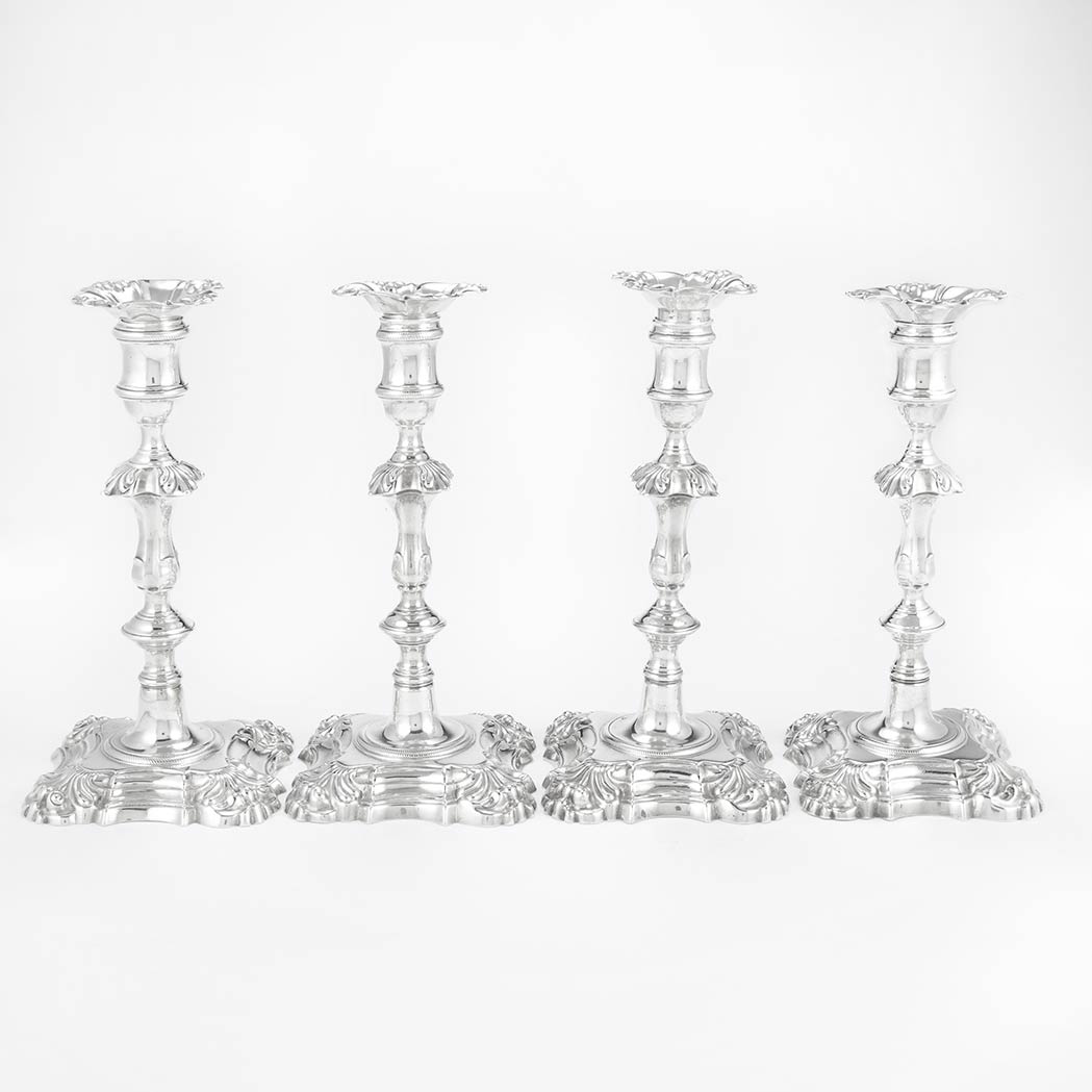 Appraisal: Assembled Set of Four George II Silver Candlesticks Various makers