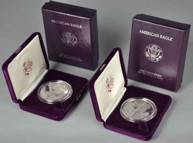 Appraisal: Two Proof Silver Eagle CoinsIn presentation box but without COA