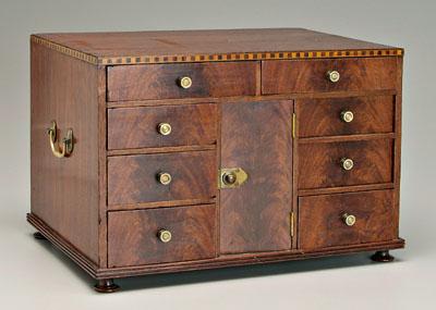 Appraisal: Southern mahogany jewelry cabinet table-top cabinet with highly figured mahogany