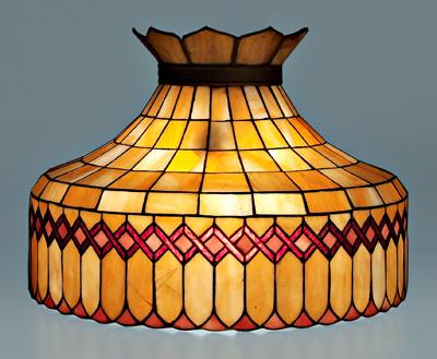 Appraisal: Hanging stained glass shade jeweled flowers with red borders and