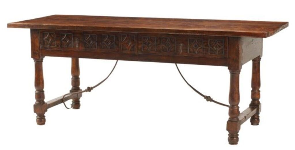 Appraisal: Baroque style two-drawer trestle table approx h w d