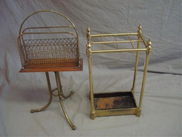 Appraisal: Brass umbrella stand together with brass magazine stand Dimensions Umbrella