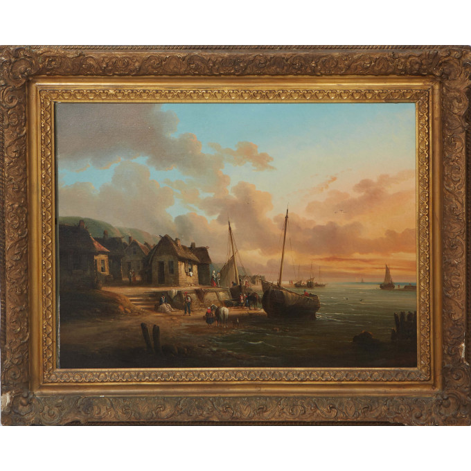 Appraisal: Dutch School Dutch Fishing Village th c oil on canvas