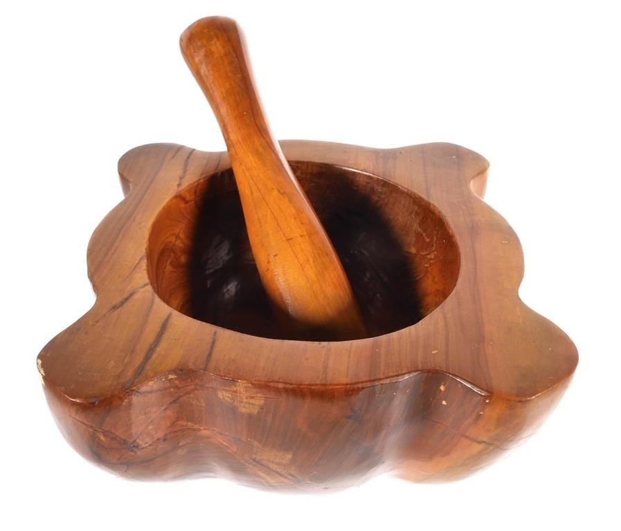 Appraisal: Wood bowl mortar and pestle by Galerie De L'Olivier St