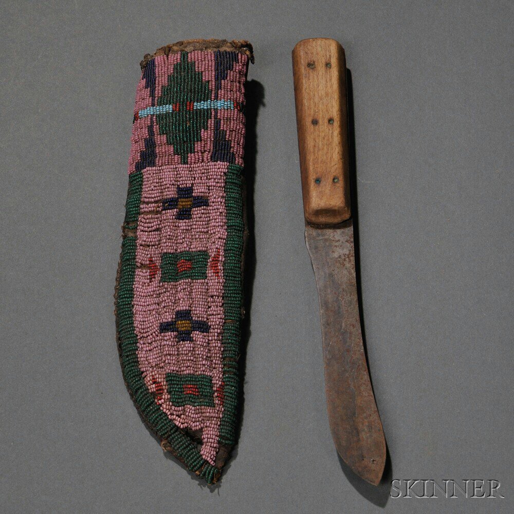 Appraisal: Central Plains Beaded Buffalo Hide Knife Sheath c s the