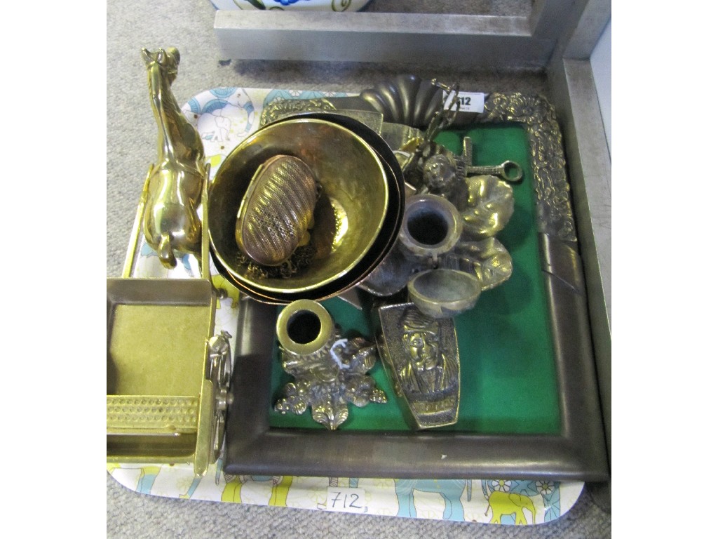 Appraisal: Tray lot of assorted brassware and a metal picture frame