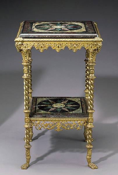 Appraisal: A French Aesthetic gilt brass slate and scagliola table last