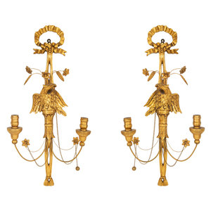 Appraisal: A Pair of Italian Gilt Wood Two Light Eagle Wall