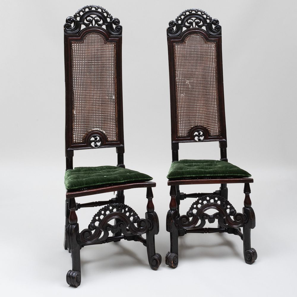 Appraisal: Pair of Charles II Walnut Beechwood and Caned Tall Back