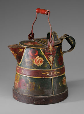 Appraisal: Paint-Decorated Toleware Watering Can Scandinavian early th century shaped handle