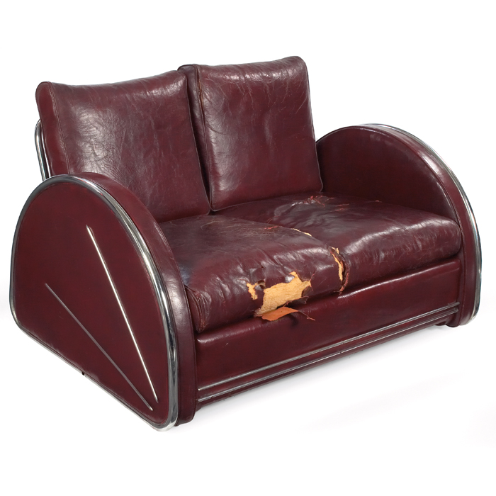 Appraisal: Royalchrome settee USA s Streamline design with rounded sides andchrome