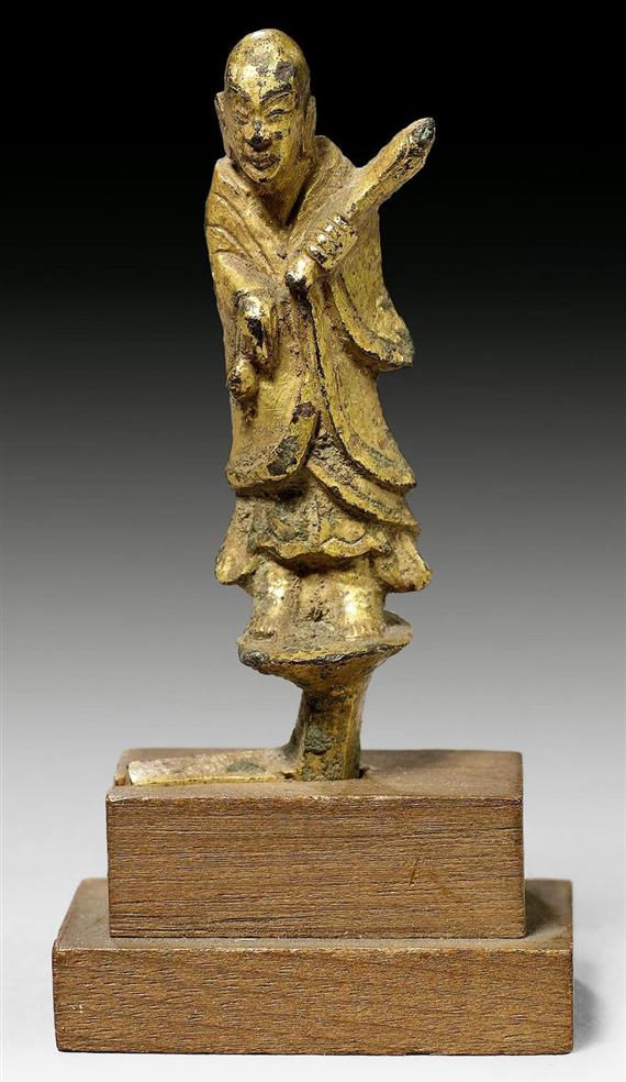 Appraisal: A CHARMING GILT BRONZE MINIATURE FIGURE OF A MONK China