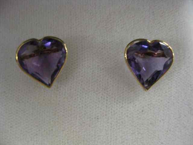 Appraisal: Amethyst Earrings heart shape gems in k yellow gold pierced