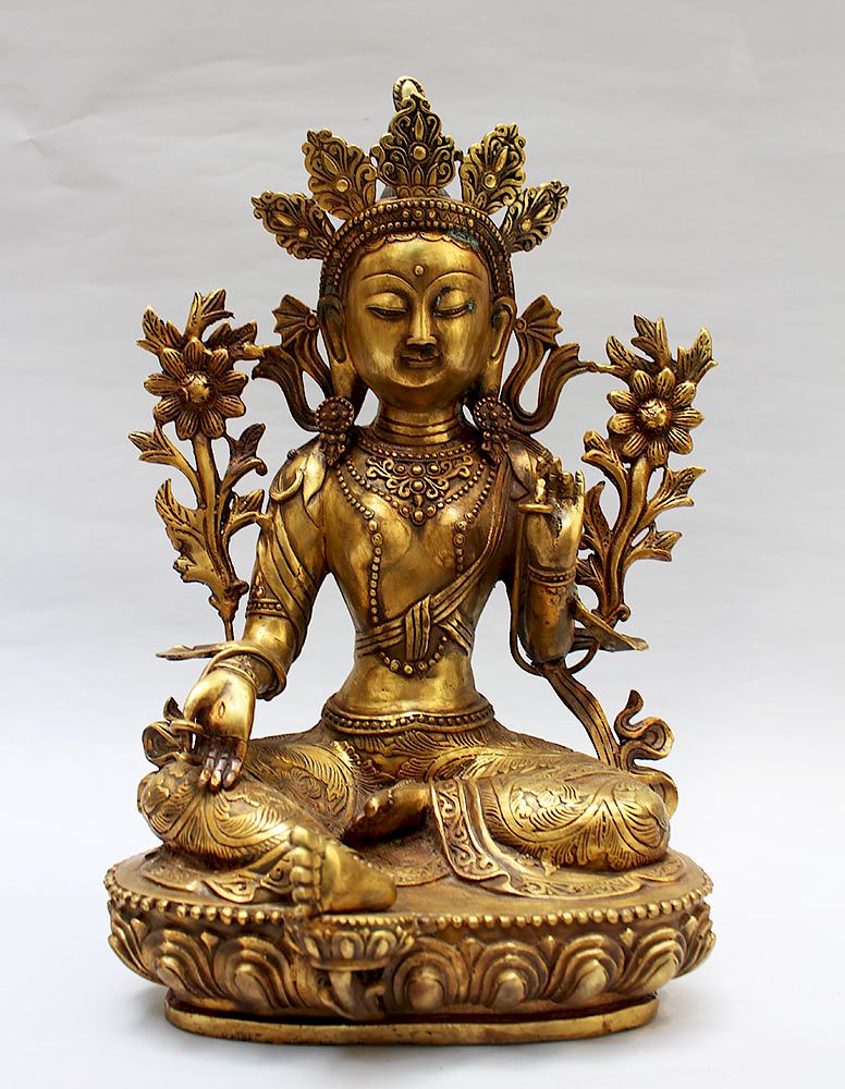 Appraisal: Green Tara Green Tara in sitting position with flower decorations