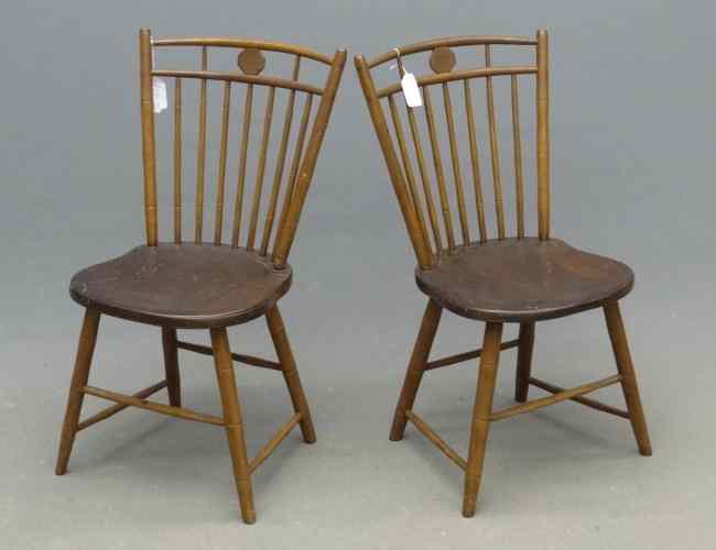 Appraisal: Pair th c birdcage Windsor chairs '' Seat Ht ''