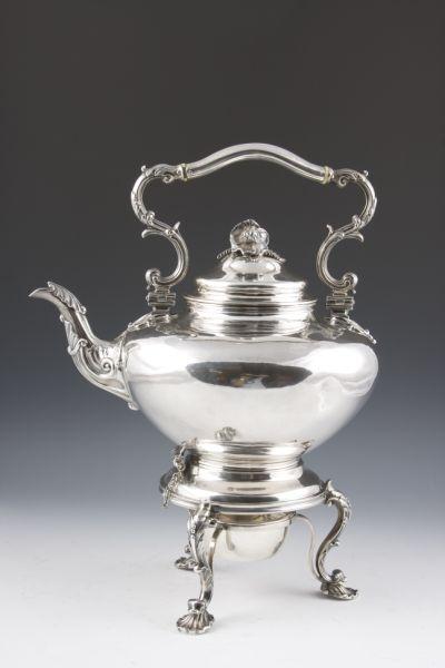 Appraisal: William Forbes Coin Silver Kettle on Stand retailed by Storr