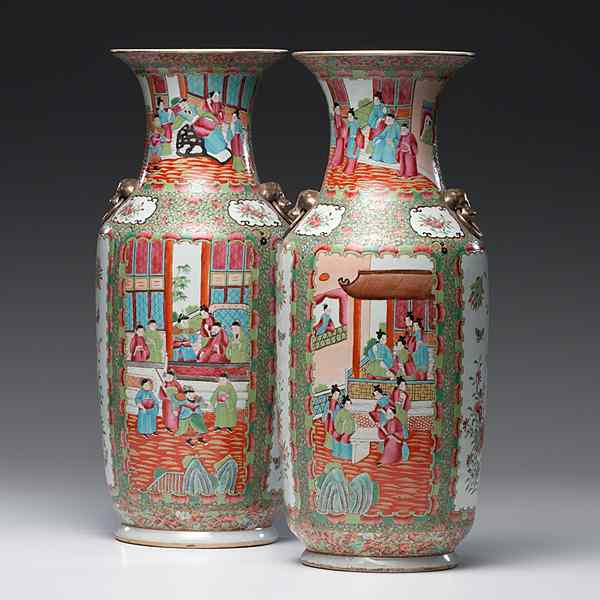 Appraisal: Chinese Rose Medallion Floor Vases Chinese a pair of baluster